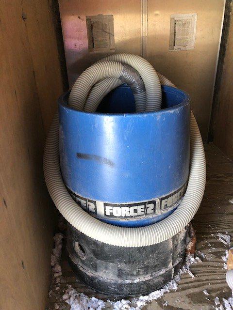 Max Force 2 insulation blower, (2) wood hose crates, with hose, electric co