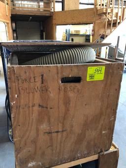 Max Force 1 insulation blower, wood hose crate, box of hose, with hose, ele