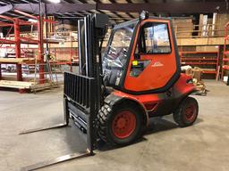 Linde model 130DG-04 forklift, off-road, diesel, 6000# capacity, enclosed c