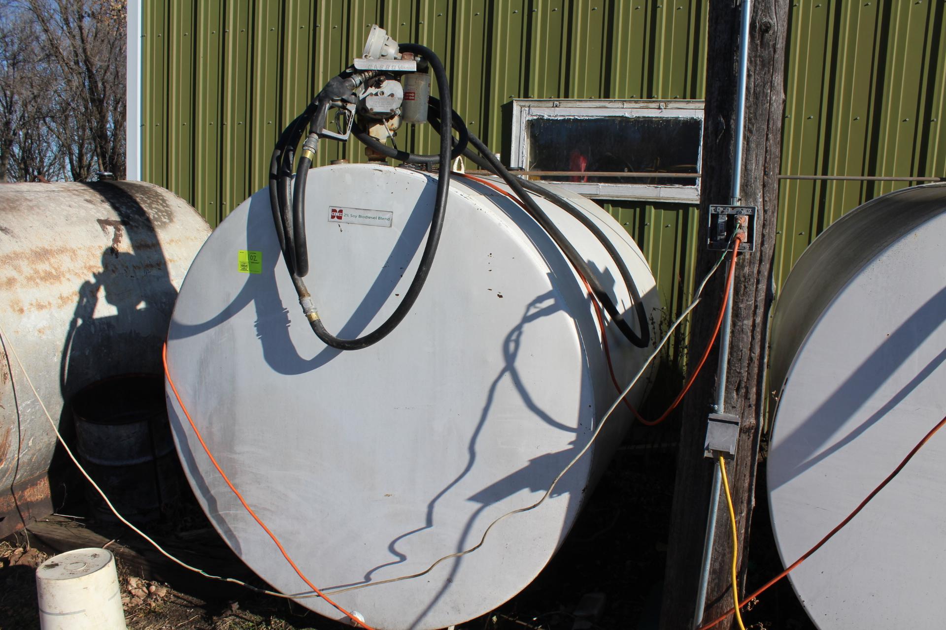 1000 GAL DSL FUEL BARREL, TUTHILL 110V PUMP AND