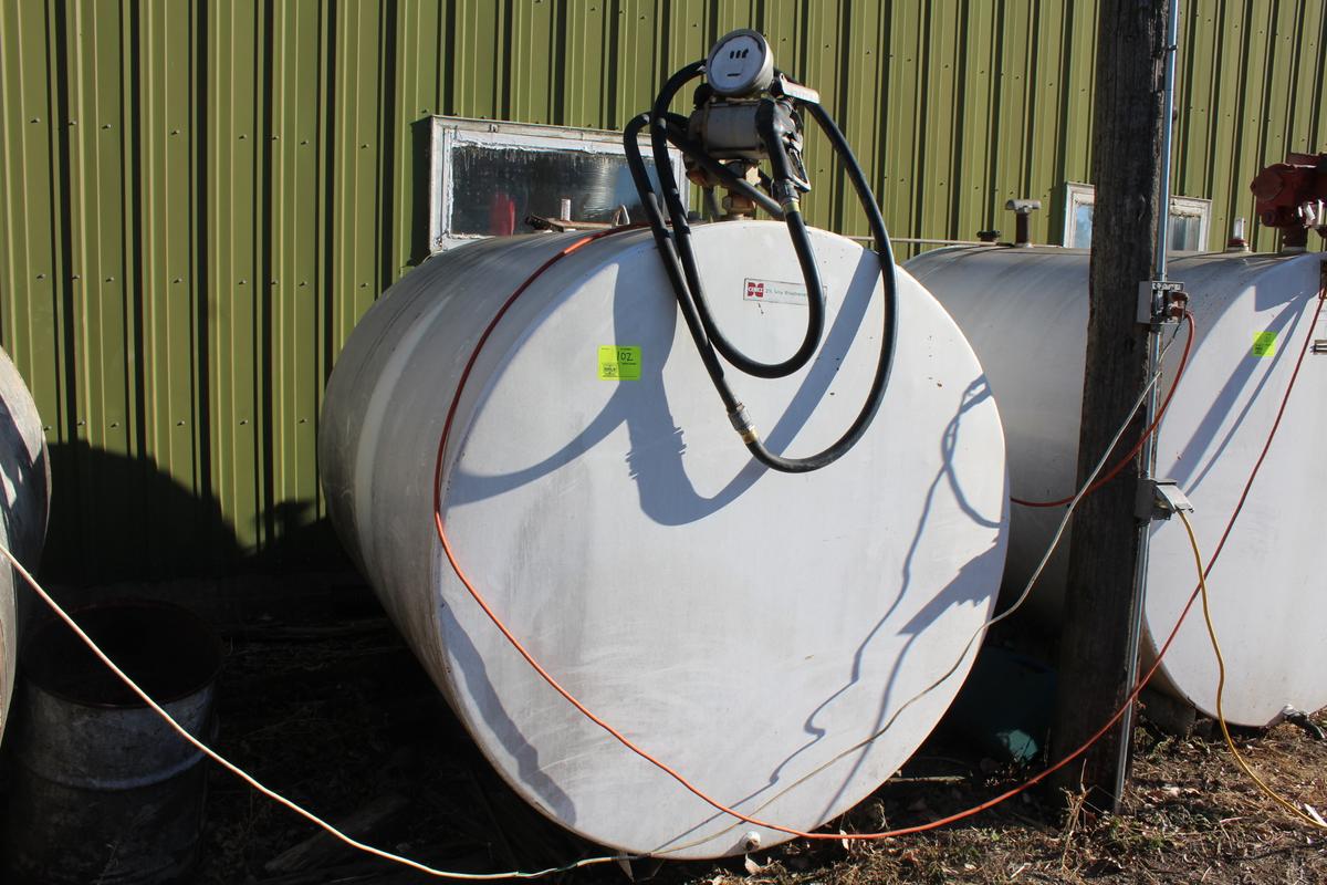 1000 GAL DSL FUEL BARREL, TUTHILL 110V PUMP AND