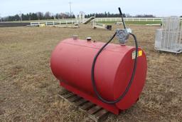 APPROX 300 GALLON FUEL BARREL WITH  HAND PUMP,