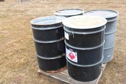 (4) EMPTY PAINT BARRELS, (3) WITH COVERS,