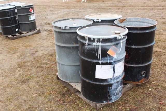 (4) EMPTY PAINT BARRELS, (3) WITH COVERS,