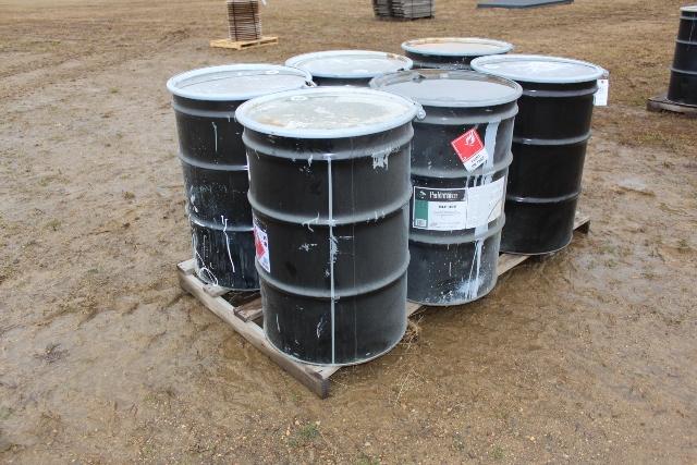 (6) EMPTY PAINT BARRELS WITH COVERS,