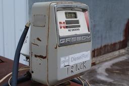 500 GALLON DIESEL BARREL, GASBOY 110 VOLT PUMP,