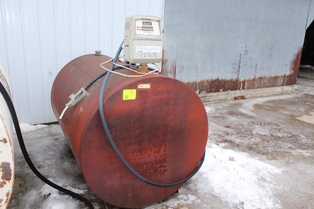 500 GALLON DIESEL BARREL, GASBOY 110 VOLT PUMP,