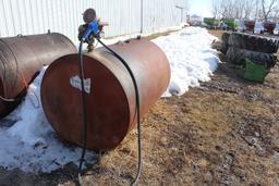 500 GALLON DIESEL BARREL, 110 VOLT PUMP AND METER,