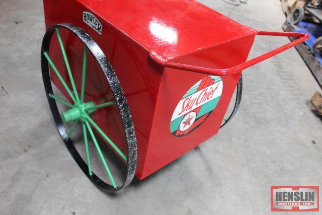 BOWSER TWO WHEEL OIL CADDY ON STEEL RIMS, HAS