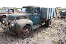 FORD SINGLE AXLE GRAIN TRUCK, 10' WOOD BOX,