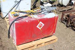 APPROX 100 GALLON RECTANGLE FUEL TANK, 12 VOLT PUMP,