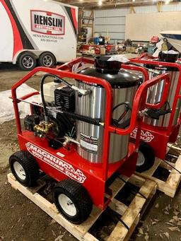 NEW EASY KLEEN MAGNUM GOLD 4000 PSI HOT WATER PRESSURE WASHER, SELF CONTAINED, 15 HP GAS ENGINE