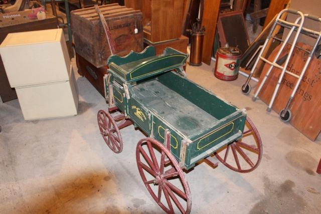 JOHN DEERE WOOD GOAT WAGON, HAS PAINT CHIPS,