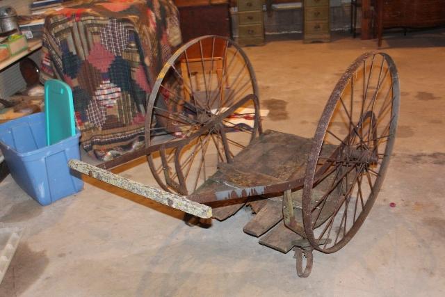 STEEL WHEEL MILK CART, WOOD IS IN POOR CONDITION,