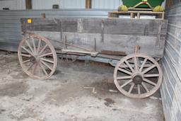 WOOD DOUBLE BOX WAGON, ON WOOD WHEELS,