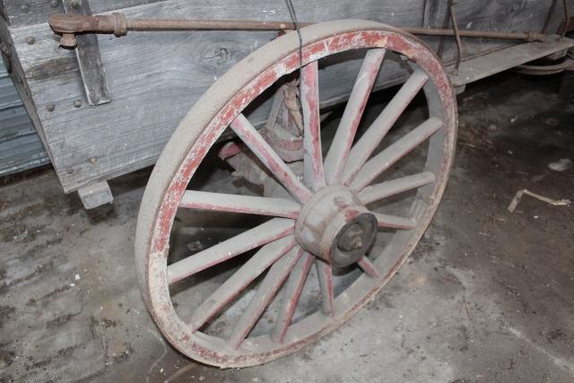 WOOD DOUBLE BOX WAGON, ON WOOD WHEELS,