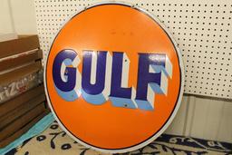 30" ROUND DOUBLE SIDED PORCELAIN GULF SIGN