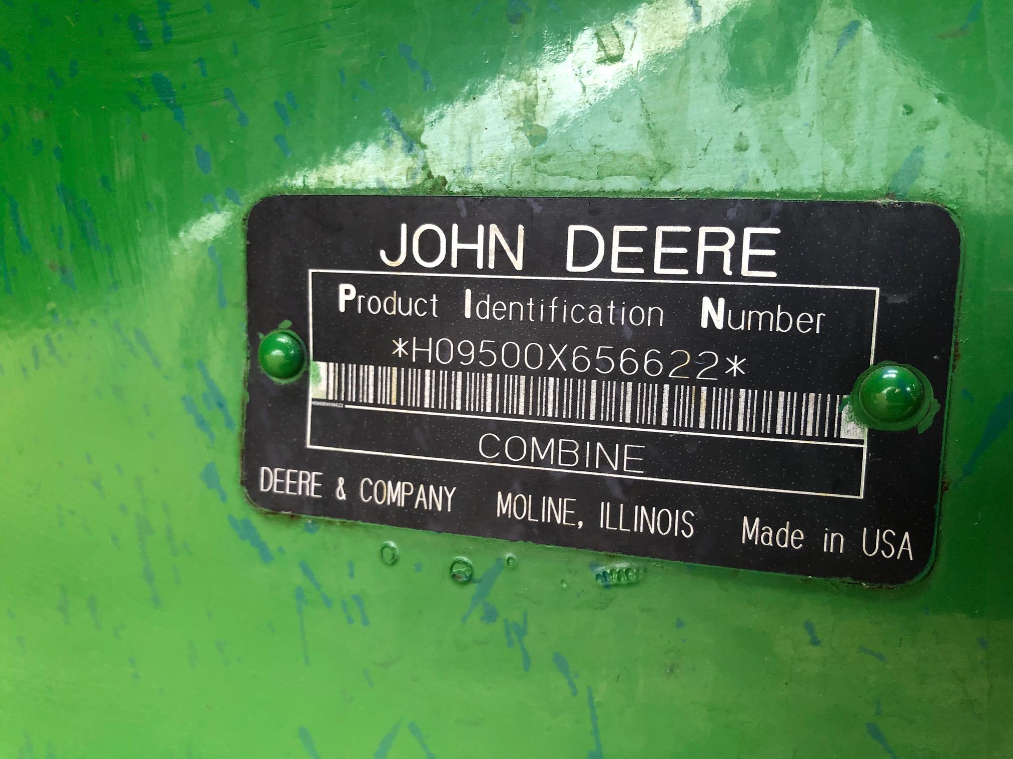 1994 JOHN DEERE 9500 2WD COMBINE, 2201/1412 HRS;