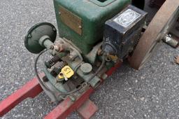 Fuller Johnson 2HP Gas Engine, Wyco Plug, Older Restoration, SN:168111, On 2 Wheel Truck