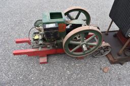 Fuller Johnson 2HP Gas Engine, Wyco Plug, Older Restoration, SN:168111, On 2 Wheel Truck