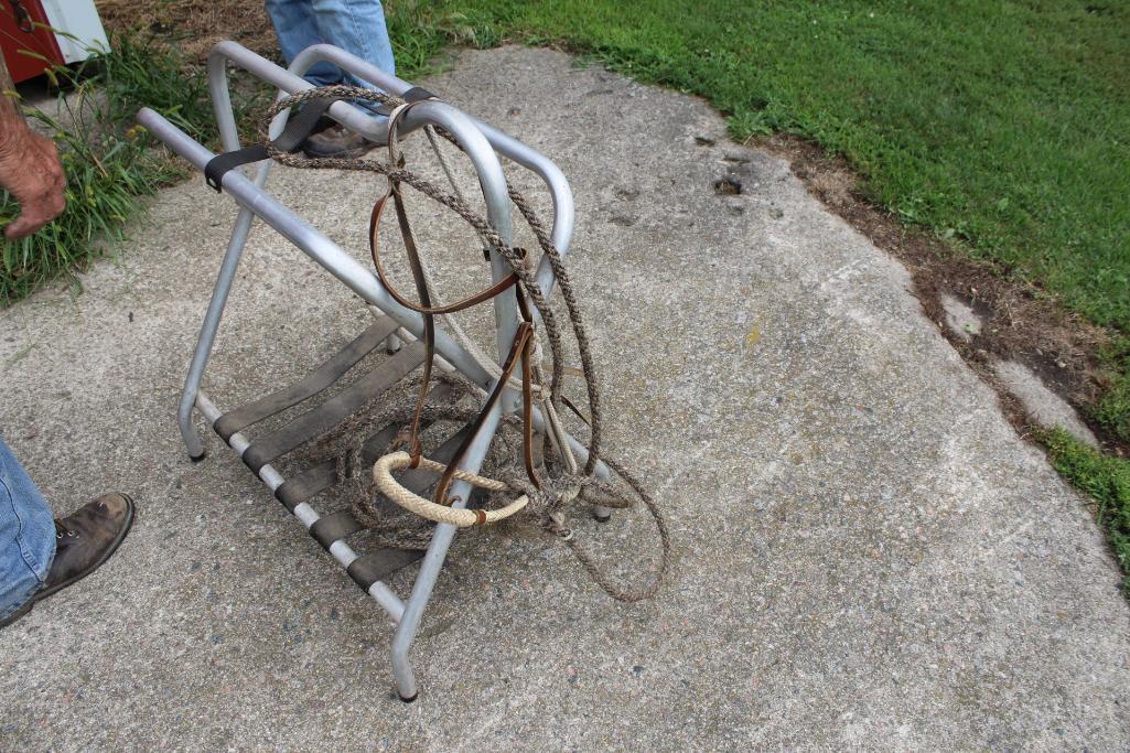 Hackamore With Braided Horsehair, Band And Rope, Solid Rawhide