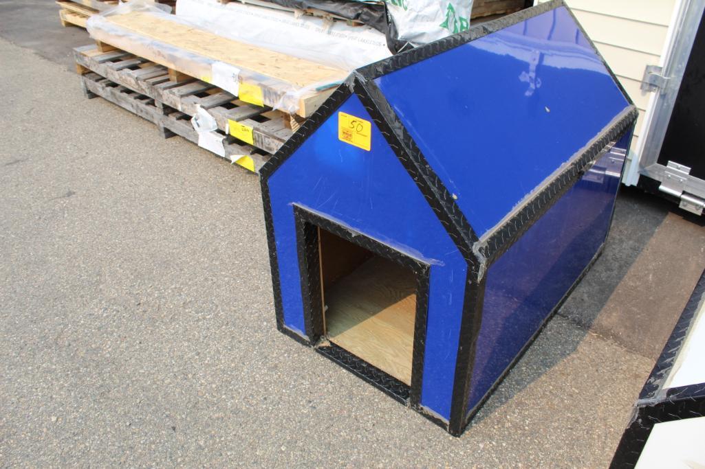 BRAND NEW 4' LONG X 30" WIDE BLUE & BLACK DOG HOUSE, TAX