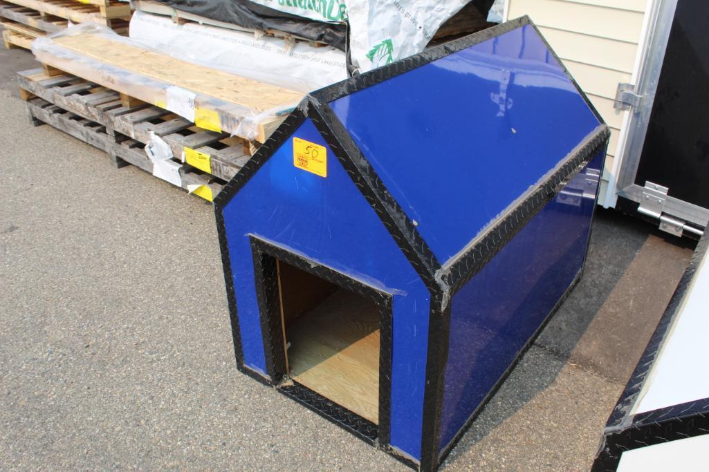 BRAND NEW 4' LONG X 30" WIDE BLUE & BLACK DOG HOUSE, TAX