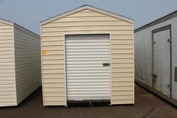 NEW 8' X 12' SHED ON SKIDS, W/ 4' X 6 ' ROLL UP DOOR, TAX