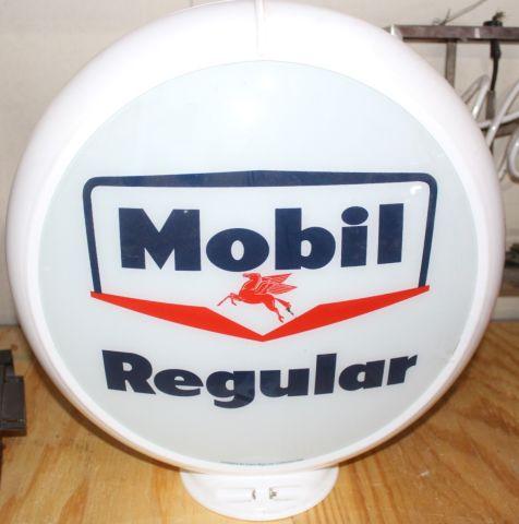 Mobil Regular gas globe, glass insert with poly base, 13" diameter