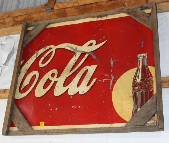 Half of a Coca Cola single sided tin sign, 47"x54" only "Cola" showing