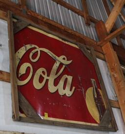 Half of a Coca Cola single sided tin sign, 47"x54" only "Cola" showing