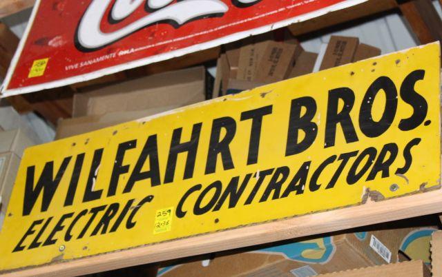 Wilfahrt Bros Electirc Contractors single sided masonite sign, 12"x36"