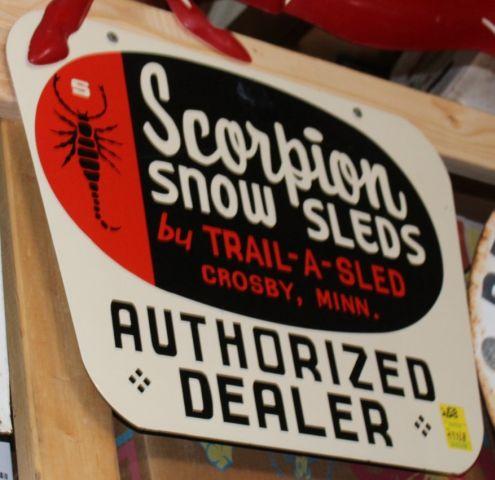 Scorpion Snow Sleds single sided tin sign, 24"x18"