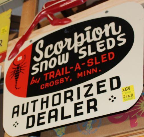 Scorpion Snow Sleds single sided tin sign, 24"x18"