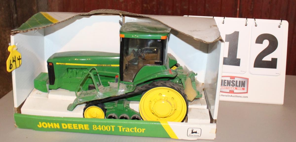 JOHN DEERE 8400 TRACTOR 1/16TH SCALE TOY IN A BOX,  BOX HAS WATER DAMAGE