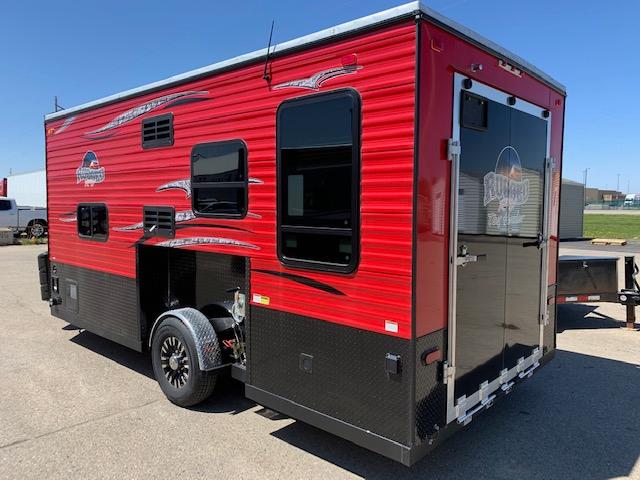 2020 American Surplus Single Axle Fish House, 8x17V RUGGED RV Hybrid, Red, 90" Ceiling,