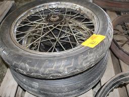 (2) MOTORCYCLE TIRES, 1 RIM, 1 MONEY FOR ALL