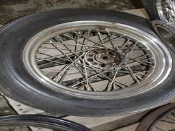 (2) MOTORCYCLE TIRES, 1 RIM, 1 MONEY FOR ALL