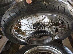 (2) MOTORCYCLE TIRES, 1 RIM, 1 MONEY FOR ALL