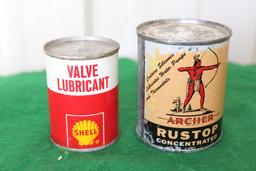 Shell valve lubricant can, Archer rustop concentrated can, both unopened