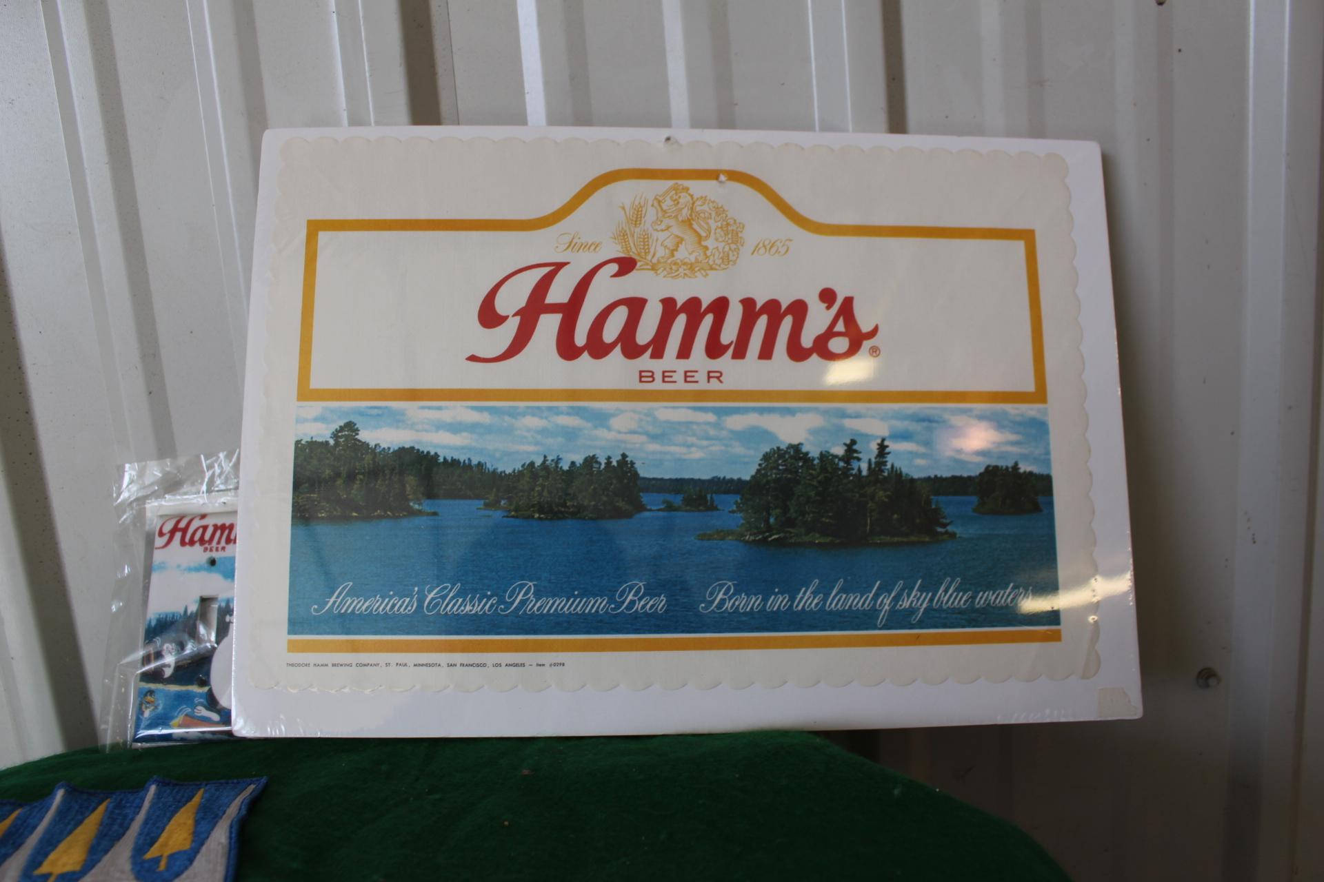 Hamm's Beer, picture, light switch cover, 2 coasters, patch, glass, placema