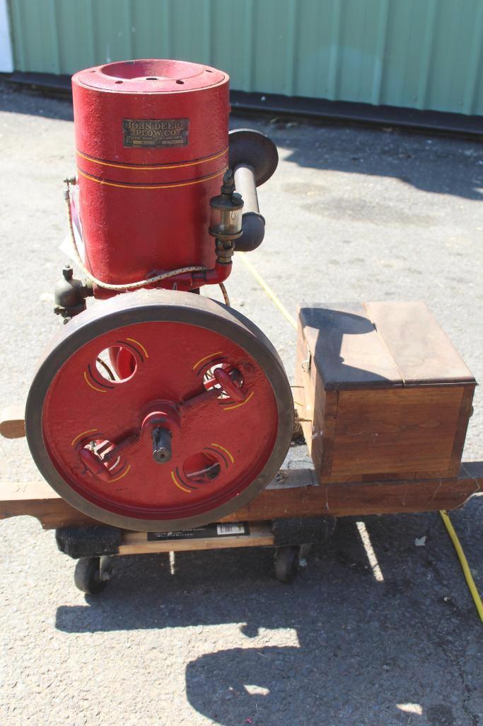 1.5 HP Vertical Gas Engine, Unknown Mfg, with John Deere Plow Co. Tag