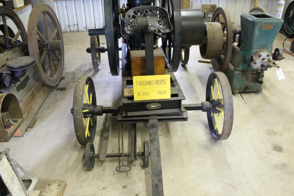 1902 Fairbanks Morse 12HP Type T Vertical Gas Engine, Fully Restored on Steel Wheeled Truck