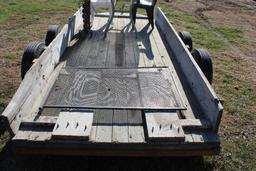 66" X 14' TANDEM AXLE HOMEMADE TRAILER AND RAMPS, NO TITLE, NO FENDERS; TRAILER ONLY