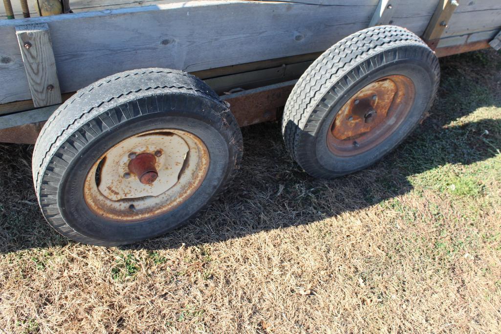 66" X 14' TANDEM AXLE HOMEMADE TRAILER AND RAMPS, NO TITLE, NO FENDERS; TRAILER ONLY