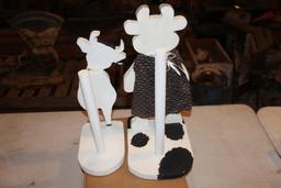 (2) Cow paper towel holders and cow collectibles