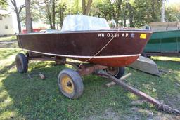 1956 Chris Craft 15' Wood Boat, Phatom Four-75 Inboard Engine, Windshield, On MN 4 Wheel Wagon Gear