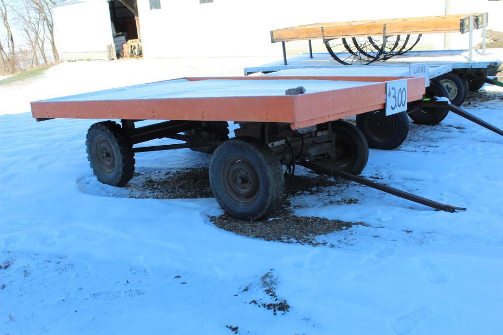 8' X 12' FLAT RACK ON 4 WHEEL GEAR, HOIST