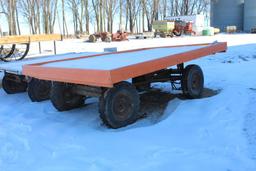 8' X 12' FLAT RACK ON 4 WHEEL GEAR, HOIST