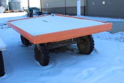 8' X 12' FLAT RACK ON 4 WHEEL GEAR, HOIST